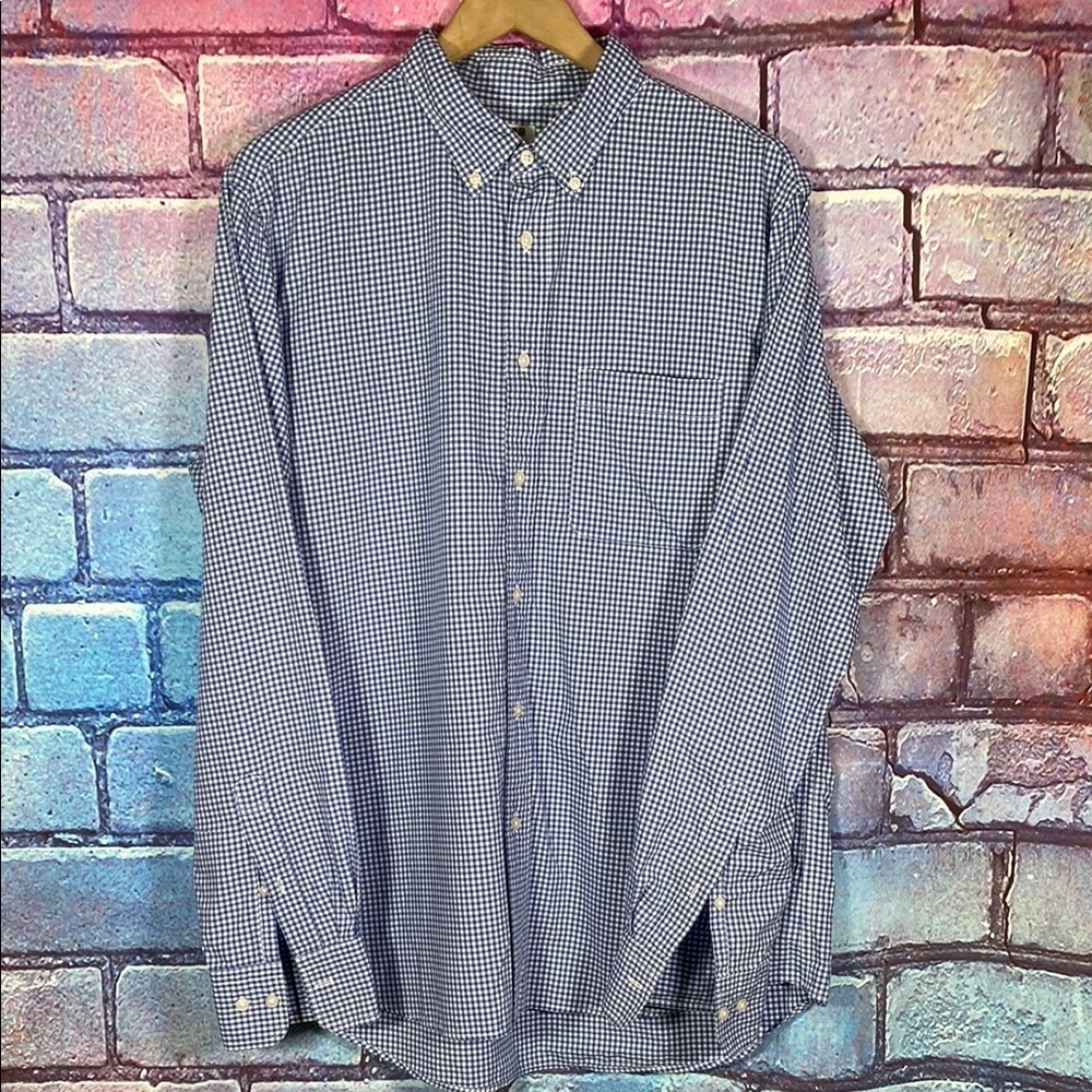 UNIQLO Men's Blue Checkered Shirt Plaid Casual Button Down Collard Size Large